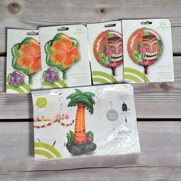 Tropical Luau Balloon Set – Anagram Palm Tree & Tiki Balloons – 5 Pc Party Decor - Picture 2 of 11